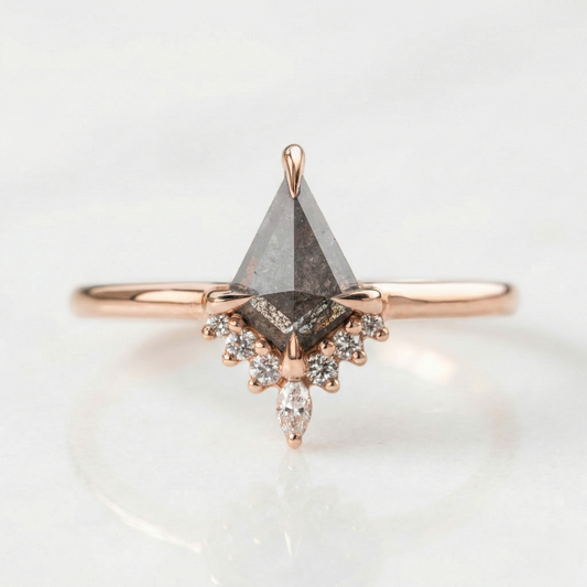 1.03 ct. Black Speckled Kite Diamond Enganement Ring 14K Rose Gold Shree Diamond Mfg