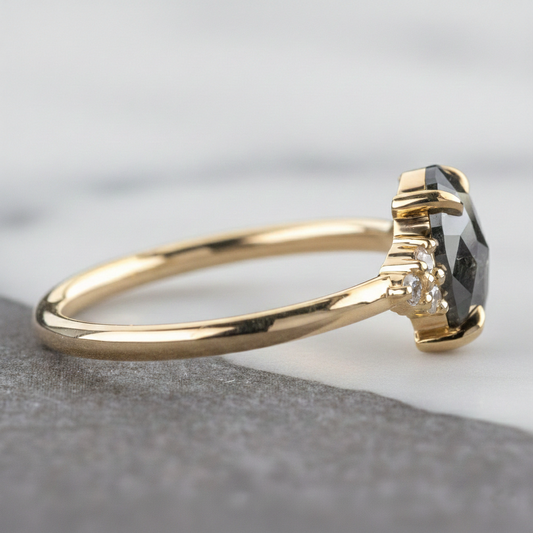 Fancy Salt and Pepper Oval Rose Cut Diamond Enganement Ring 14K Rose Gold Shree Diamond Mfg