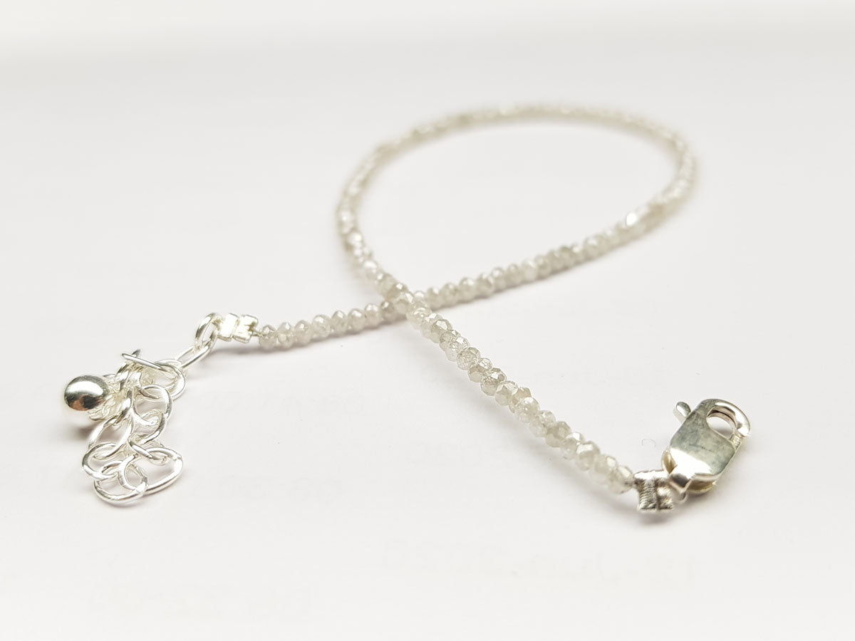 Natural White Color Round Polished Loose Diamond Beads 7.00" Bracelet