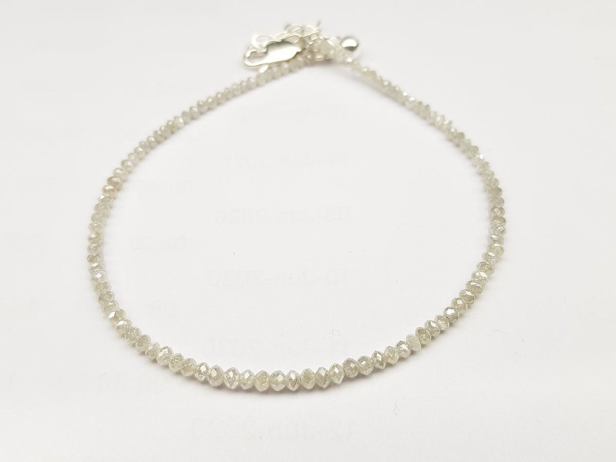 Natural White Color Round Polished Loose Diamond Beads 7.00" Bracelet