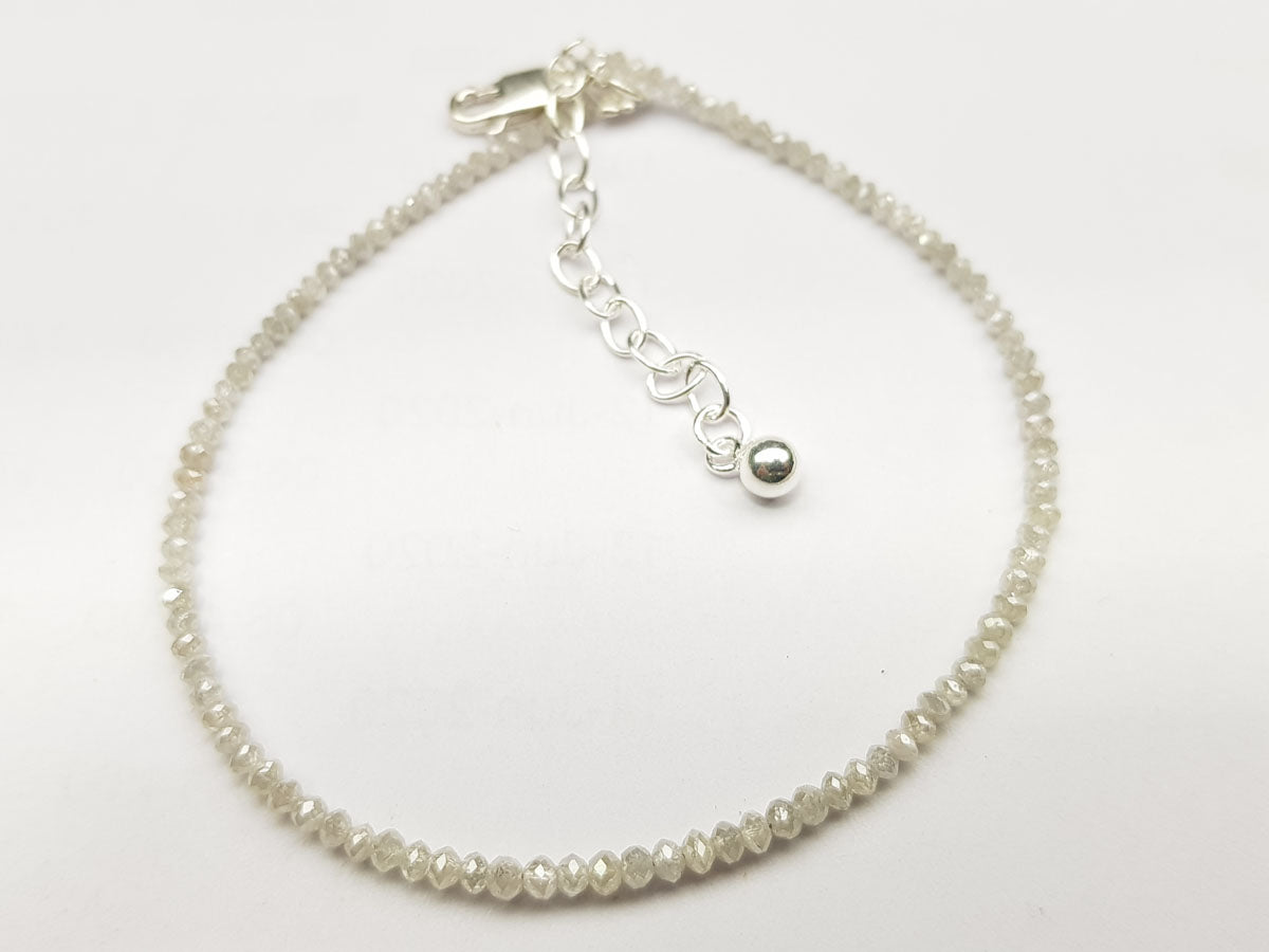 Natural White Color Round Polished Loose Diamond Beads 7.00" Bracelet