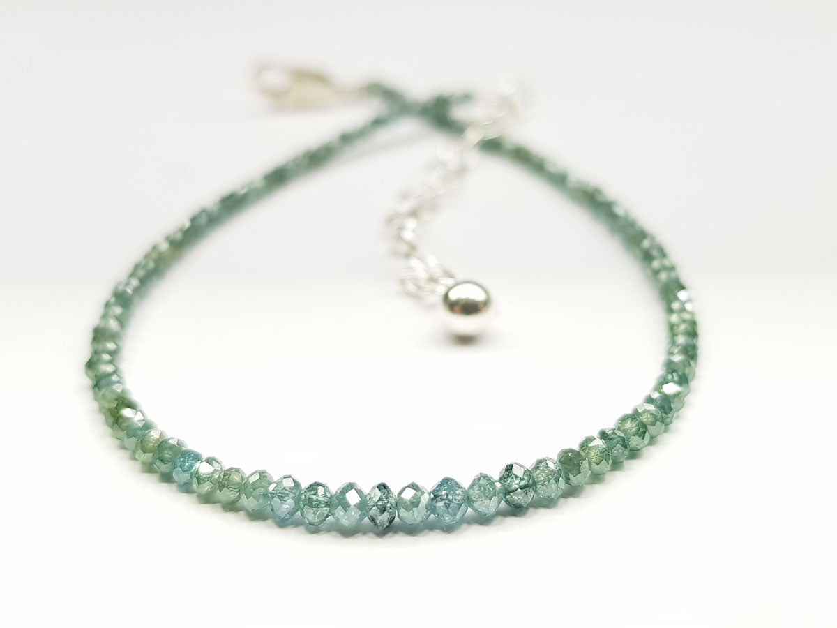 Fancy Blue Color Round Polished Loose Diamond Beads 7.00" Bracelet