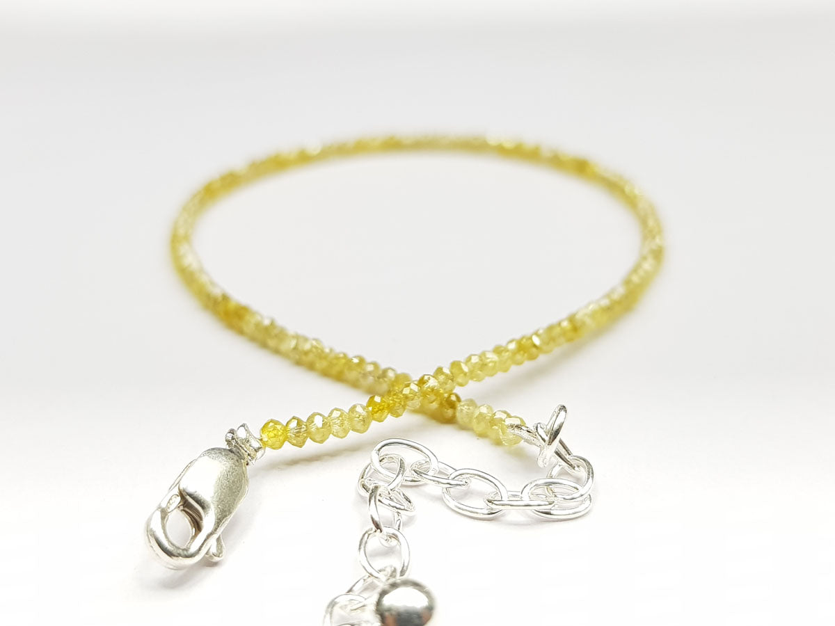 Natural Yellow Color Round Polished Loose Diamond Beads 7.00" Bracelet