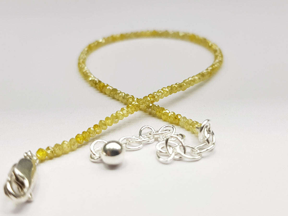 Natural Yellow Color Round Polished Loose Diamond Beads 7.00" Bracelet