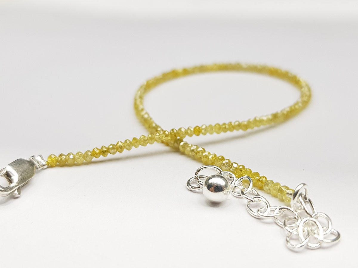Natural Yellow Color Round Polished Loose Diamond Beads 7.00" Bracelet
