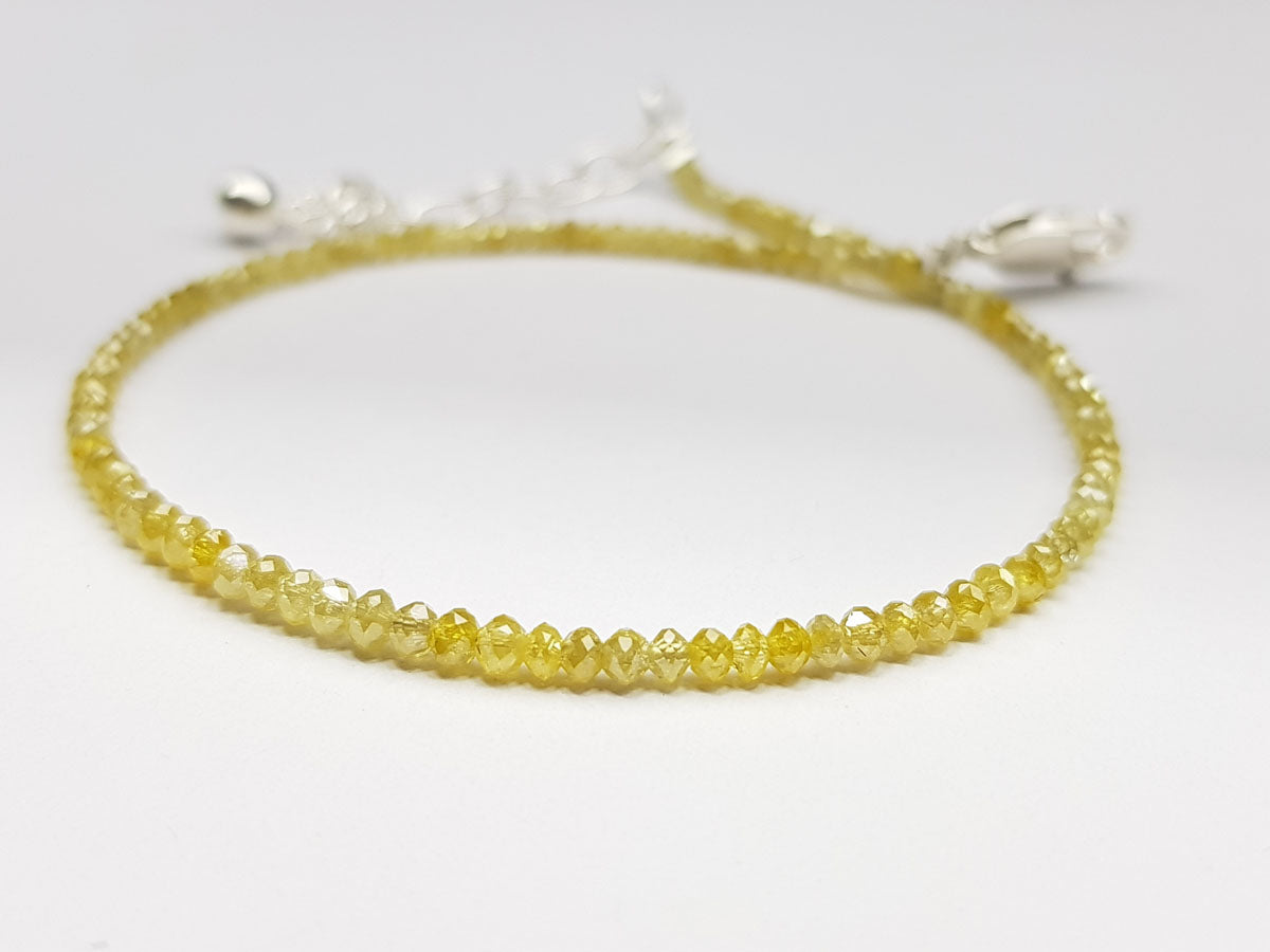 Natural Yellow Color Round Polished Loose Diamond Beads 7.00" Bracelet