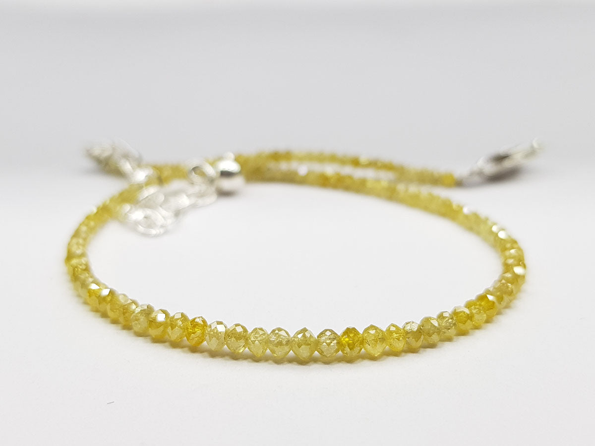 Natural Yellow Color Round Polished Loose Diamond Beads 7.00" Bracelet