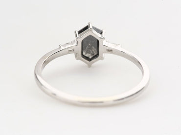 Salt and Pepper Ring HexagoneEngagement Ring, 14K White Gold With Ring Set, Anniversary Gift, Gift For Her