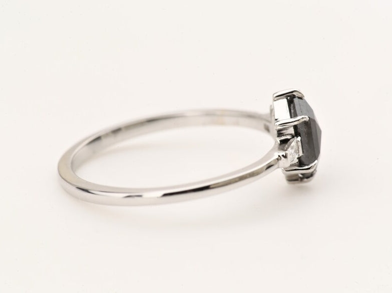 Salt and Pepper Ring HexagoneEngagement Ring, 14K White Gold With Ring Set, Anniversary Gift, Gift For Her