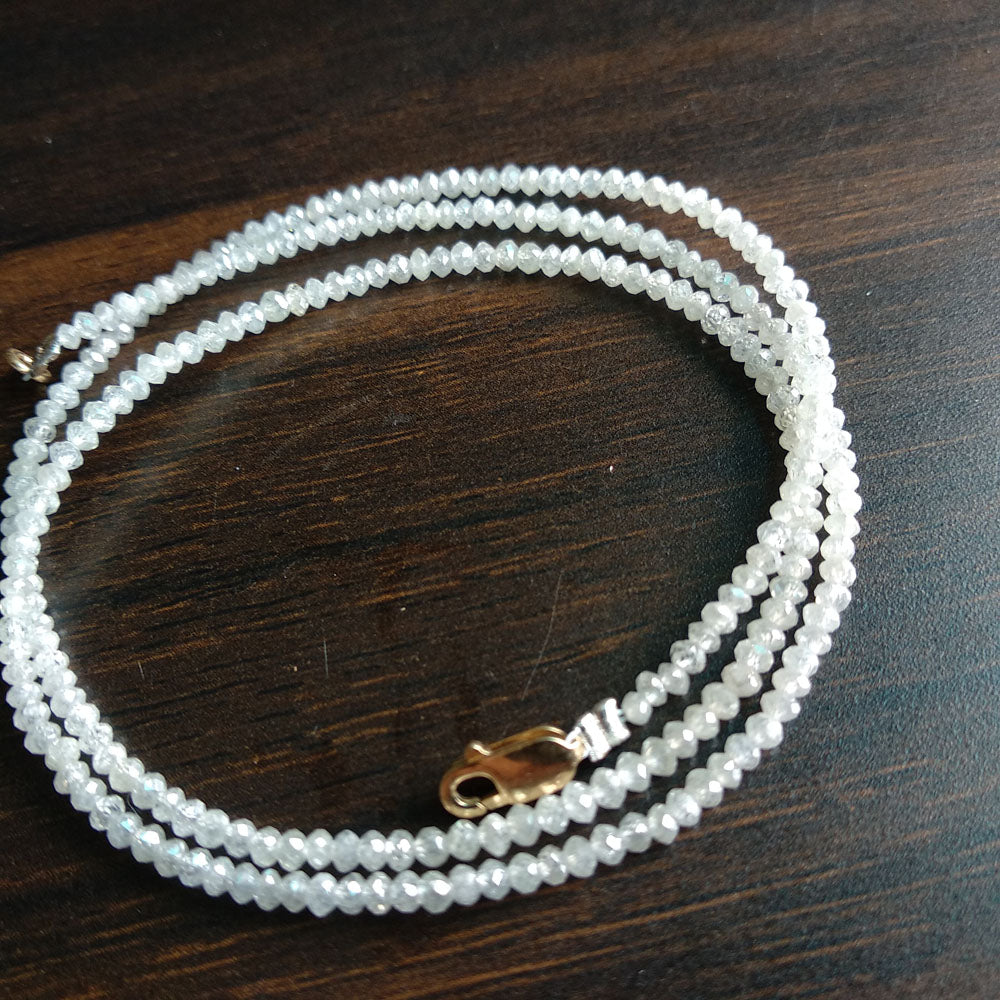 Natural White Color Polished Loose Diamond Beads 16" Strand Necklace