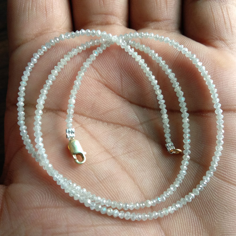 Natural White Color Polished Loose Diamond Beads 16" Strand Necklace