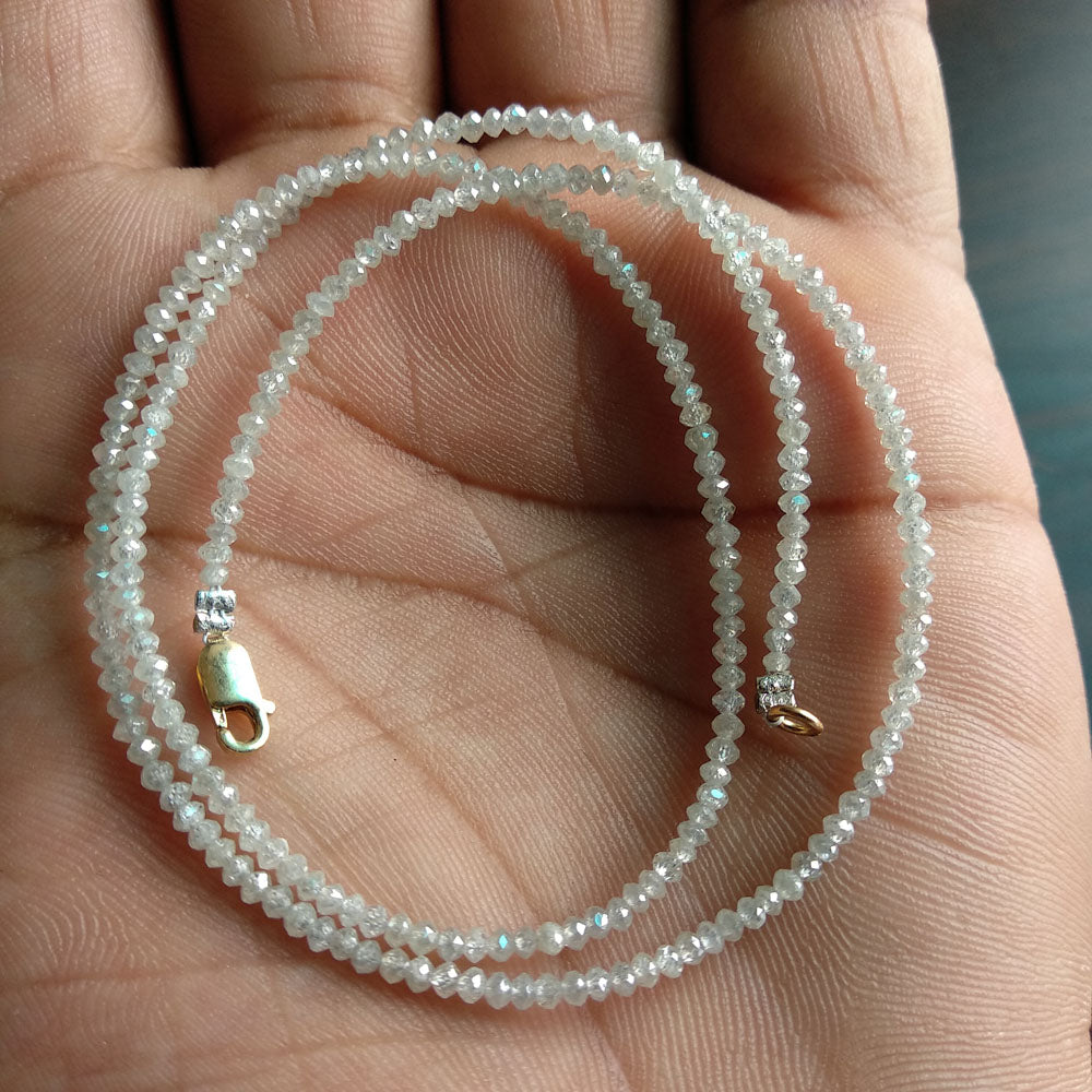 Natural White Color Polished Loose Diamond Beads 16" Strand Necklace