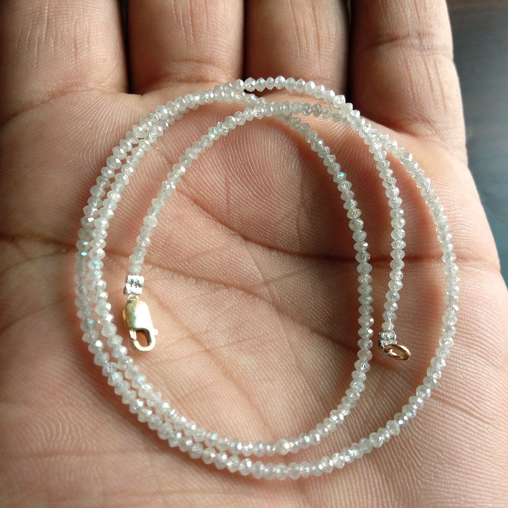 Natural White Color Polished Loose Diamond Beads 16" Strand Necklace