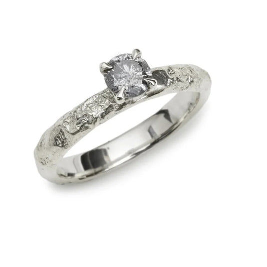 Vintage Salt and Pepper Diamond Ring ! Fancy Gray Color Diamond Anniversary Ring Natural Round Cut Diamond Engagement Ring