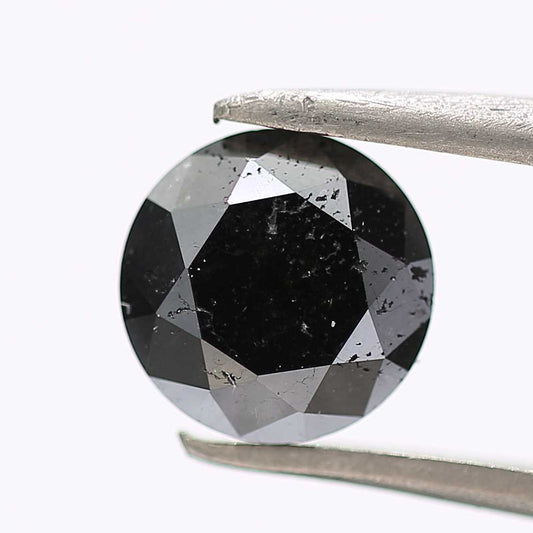 0.89 Carat Fancy Black Round Shape Brilliant Cut Natural Loose Diamond