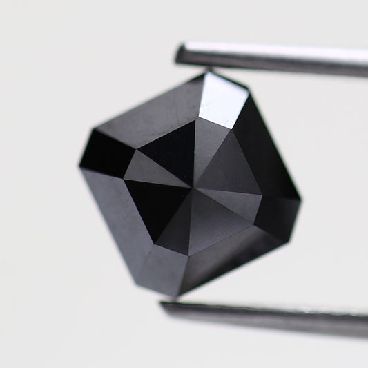 Natural Asscher Shape 6.69 MM Fancy Black Color Diamond, 1.88 Carat