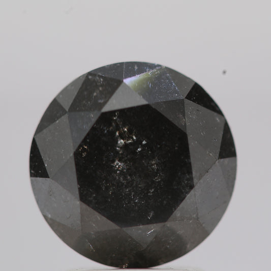 2.61 Carat Salt and Pepper Fancy Black Round Brilliant Cut Natural Loose Diamond
