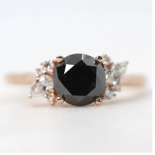 Round Diamond Engagement Ring ! Natural Black Color Diamond Anniversary Ring ! Gift For Her