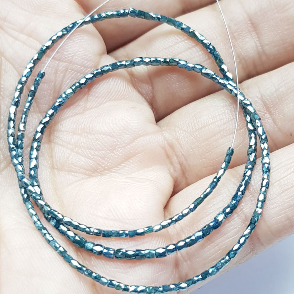 Natural Blue Polished Tube Loose Diamond Beads 16" Strand Necklace
