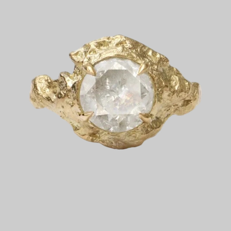 Vintage Salt and Pepper Diamond Ring ! Natural Round Cut Diamond Engagement Ring 14k Gold Anniversary Ring Christmas Gift For Her