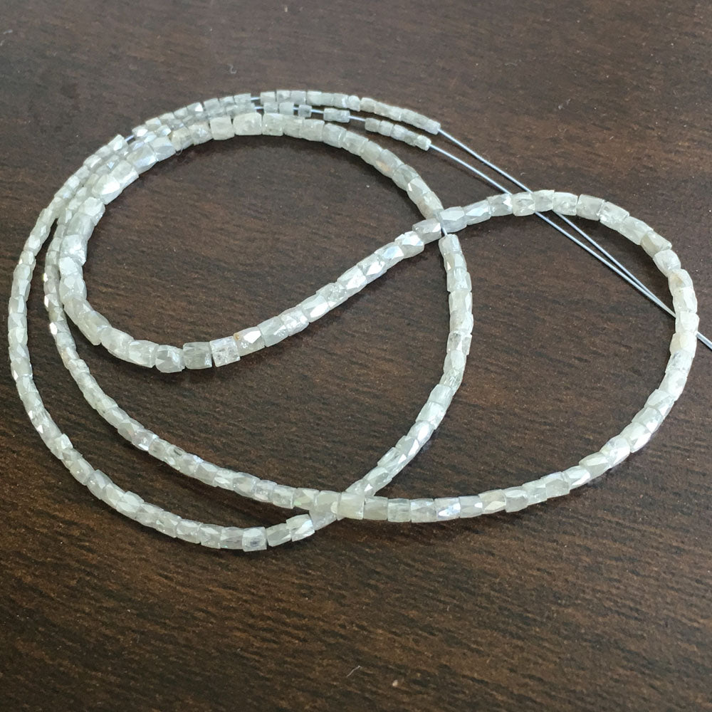 Natural Gray Polished Tube Loose Diamond Beads 16" Strand Necklace