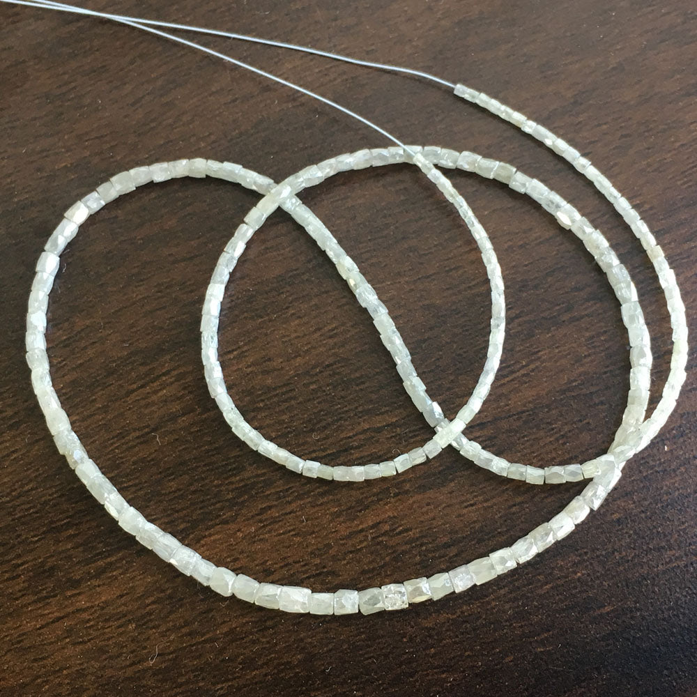 Natural Gray Polished Tube Loose Diamond Beads 16" Strand Necklace