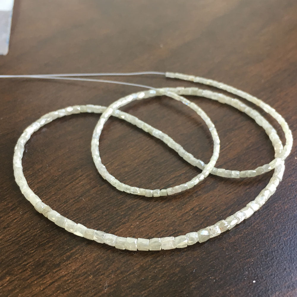 Natural Gray Polished Tube Loose Diamond Beads 16" Strand Necklace