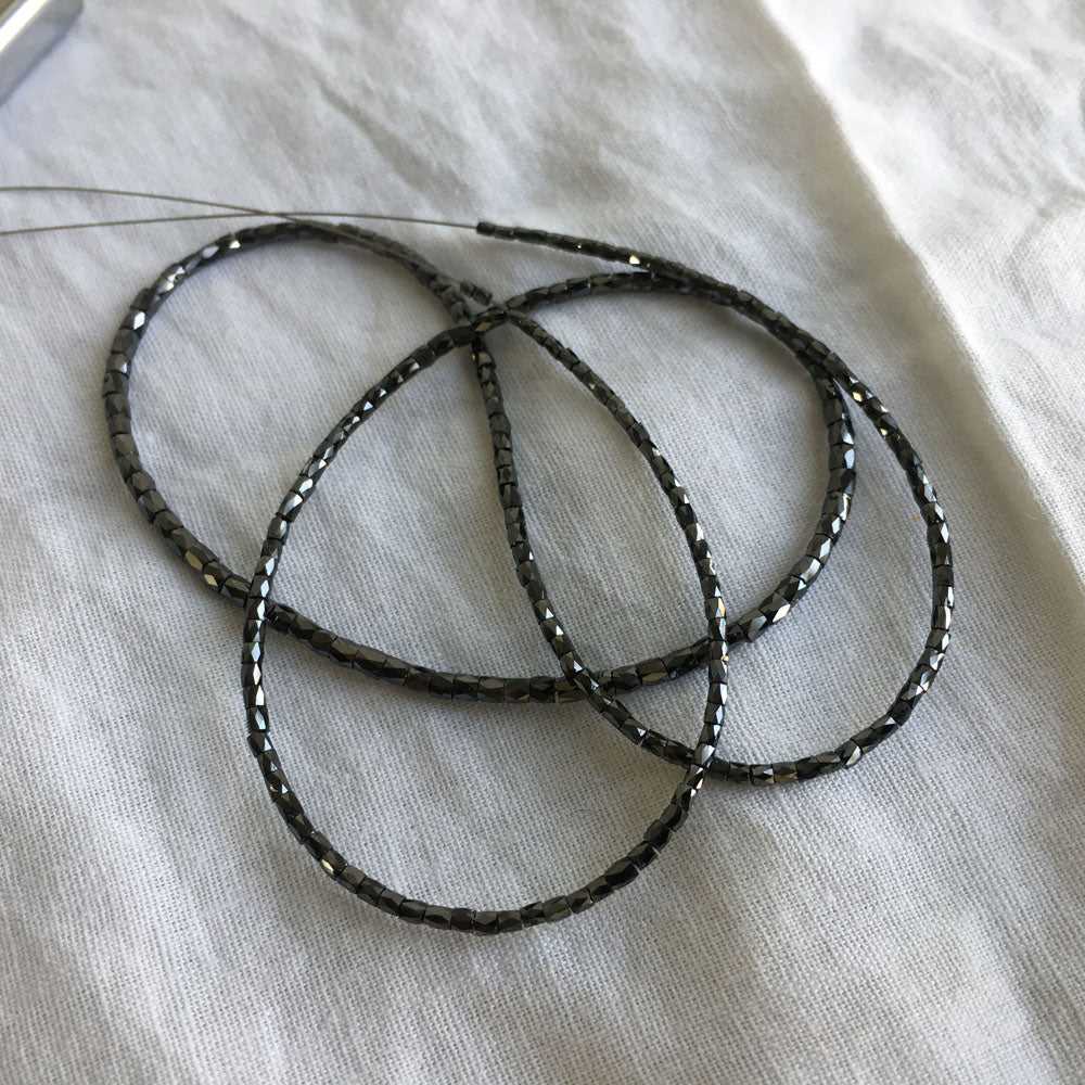 Natural Black Polished Tube Loose Diamond Beads 16" Strand Necklace