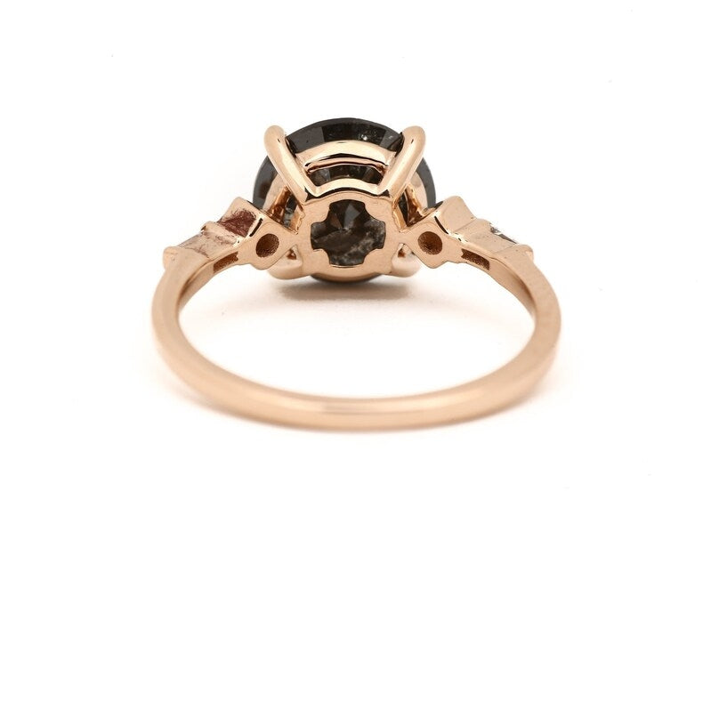 Salt and Pepper Round Diamond Engagement Ring ! Natural Diamond 14k Rose Yellow White Gold For Wedding Ring ! Christmas Gift Ring for Her