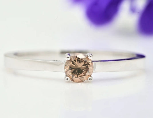 Round Solitaire Ring, 4 prongs Round Stacking Engagement Ring, Round Diamond Bridal Wedding Ring, Promise Ring, 14K Gold Ring