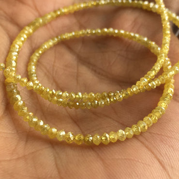 Natural Yellow Color Round Polished Loose Diamond Beads 16" Strand Necklace