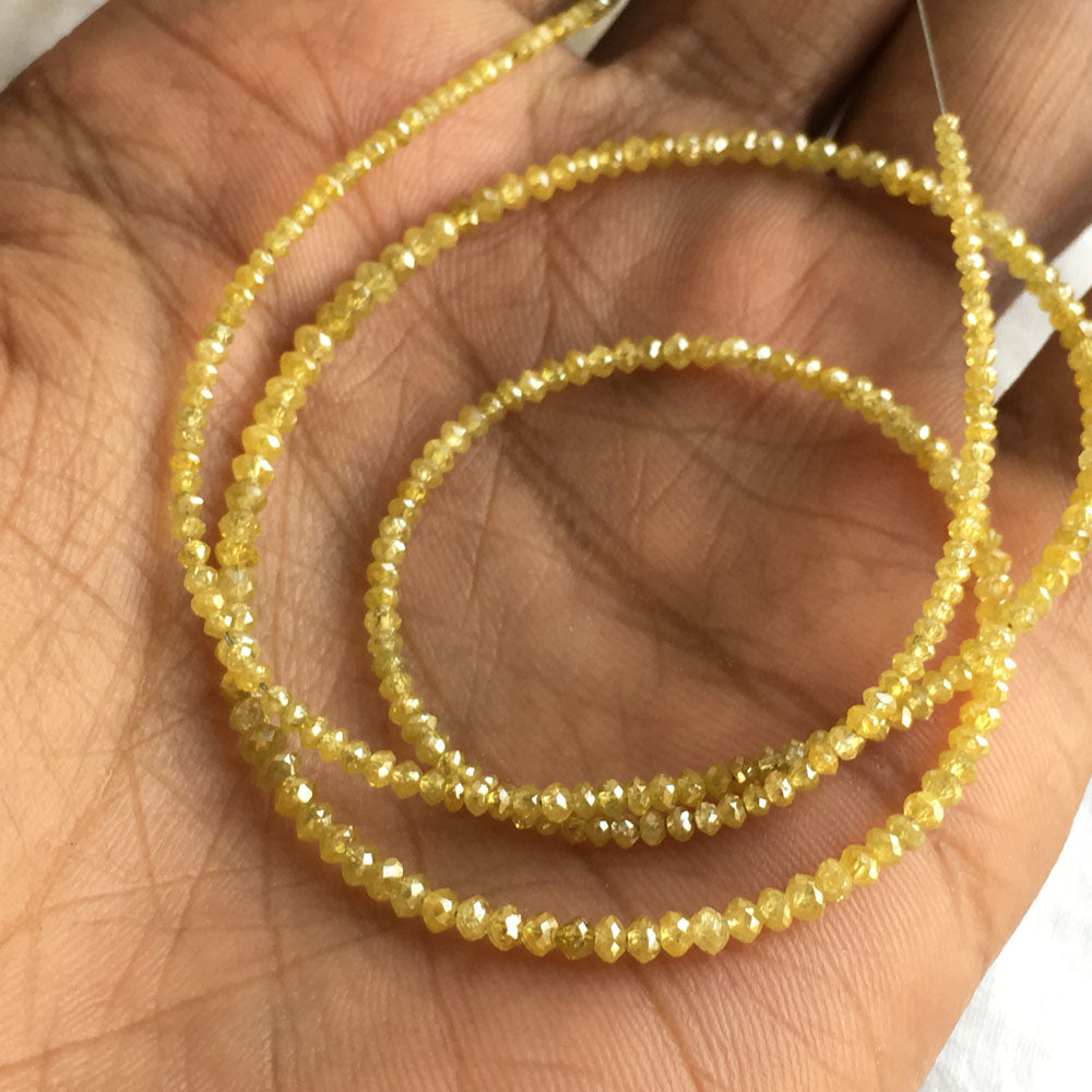 Natural Yellow Color Round Polished Loose Diamond Beads 16" Strand Necklace