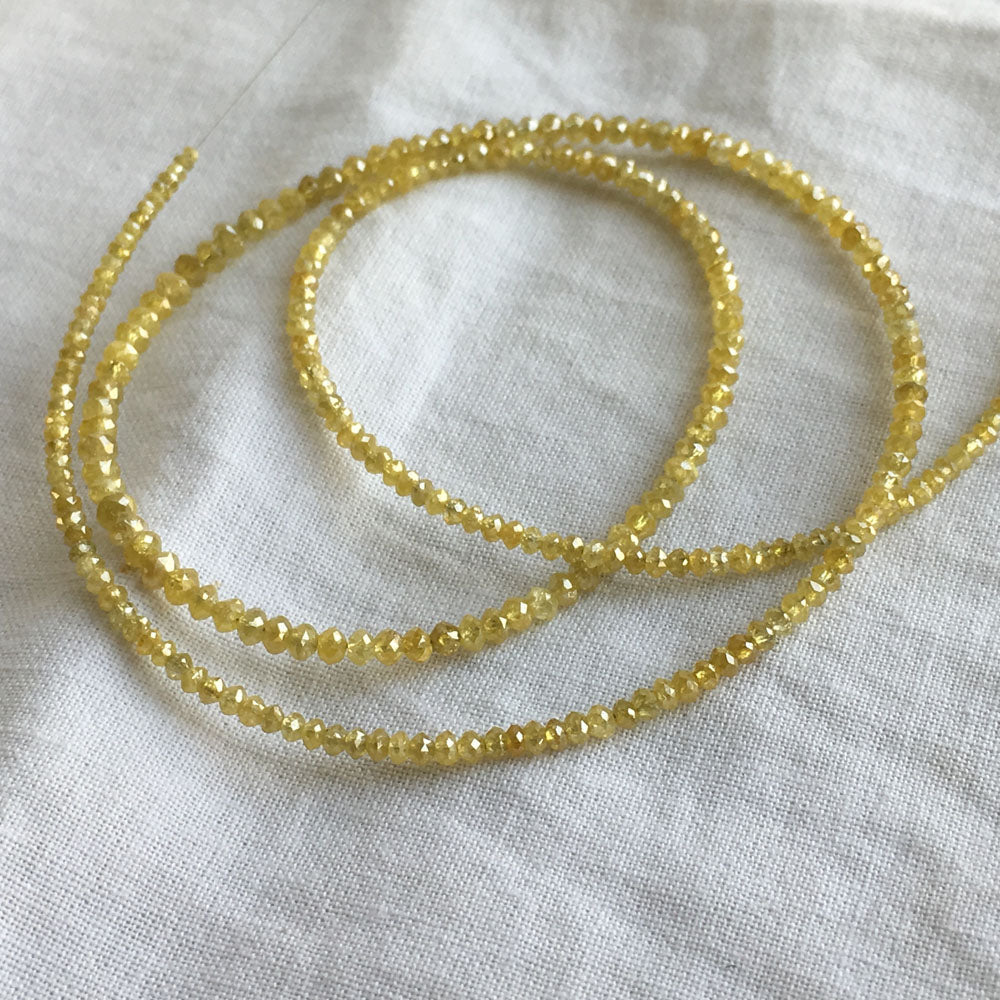 Natural Yellow Color Round Polished Loose Diamond Beads 16" Strand Necklace