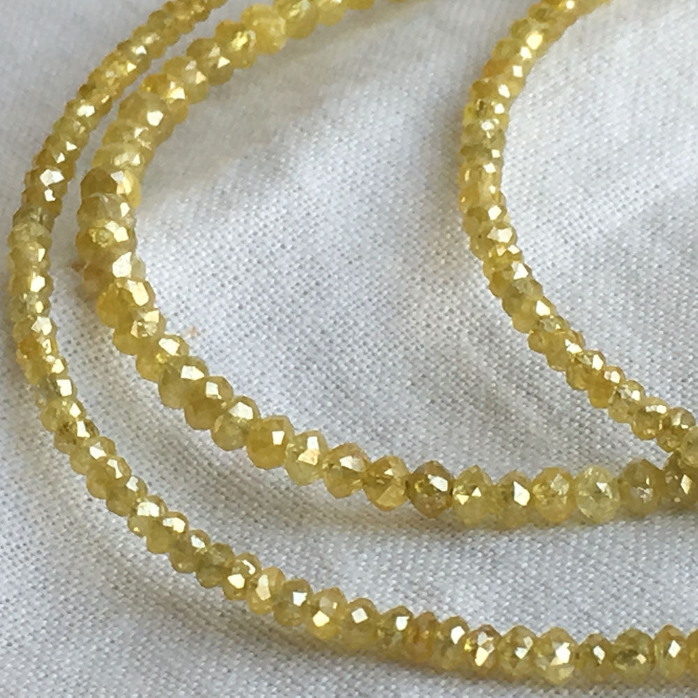 Natural Yellow Color Round Polished Loose Diamond Beads 16" Strand Necklace