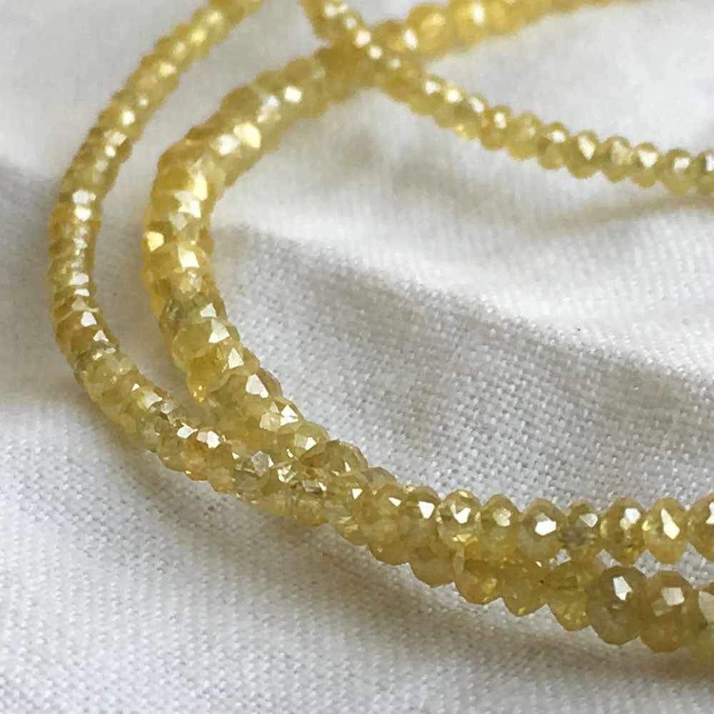 Natural Yellow Color Round Polished Loose Diamond Beads 16" Strand Necklace