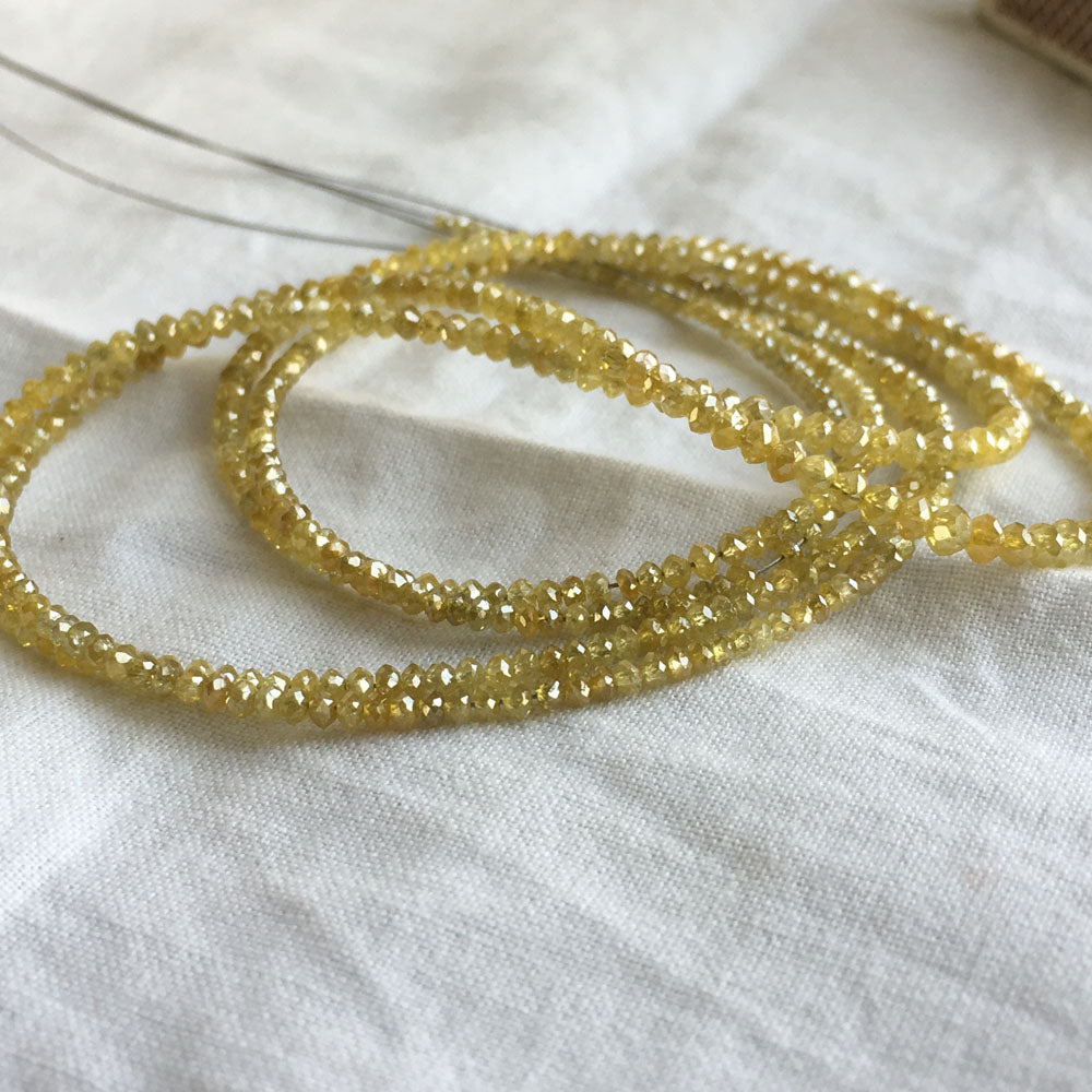 Natural Yellow Color Round Polished Loose Diamond Beads 16" Strand Necklace
