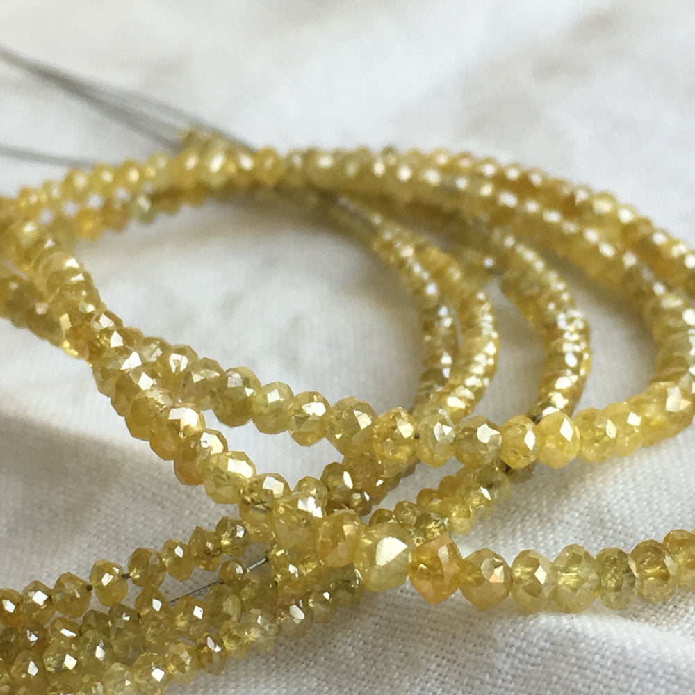 Natural Yellow Color Round Polished Loose Diamond Beads 16" Strand Necklace