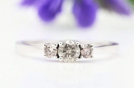 Salt and Pepper Ring ! Round Diamond Ring • Three-Stone Ring • Engagement Ring • Anniversary Ring • Engagement Gift • Pink Diamond Ring