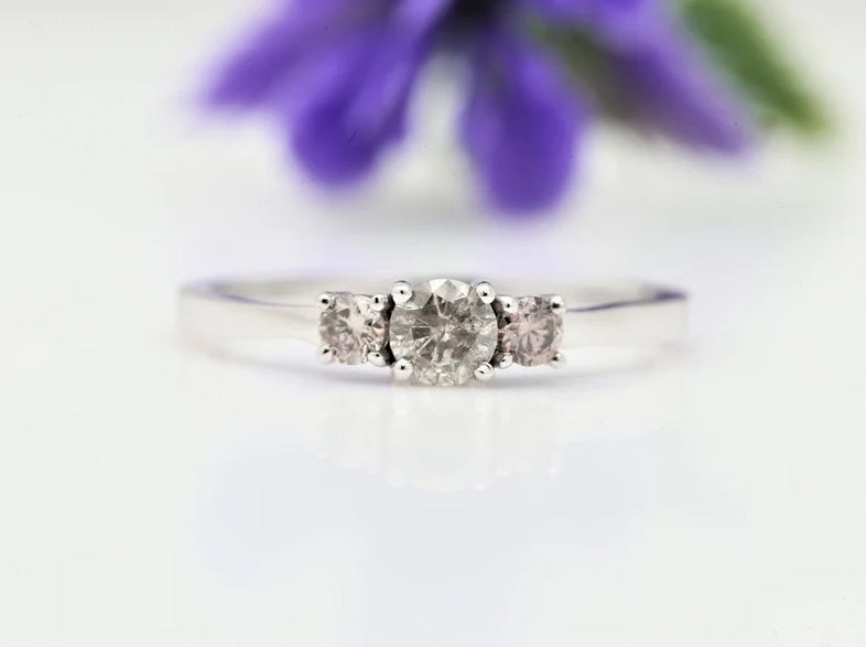 Salt and Pepper Ring ! Round Diamond Ring • Three-Stone Ring • Engagement Ring • Anniversary Ring • Engagement Gift • Pink Diamond Ring