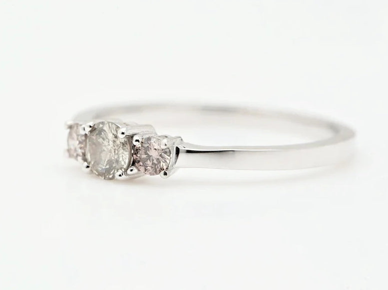Salt and Pepper Ring ! Round Diamond Ring • Three-Stone Ring • Engagement Ring • Anniversary Ring • Engagement Gift • Pink Diamond Ring
