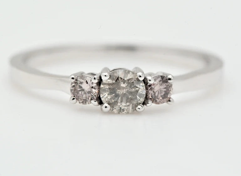 Salt and Pepper Ring ! Round Diamond Ring • Three-Stone Ring • Engagement Ring • Anniversary Ring • Engagement Gift • Pink Diamond Ring