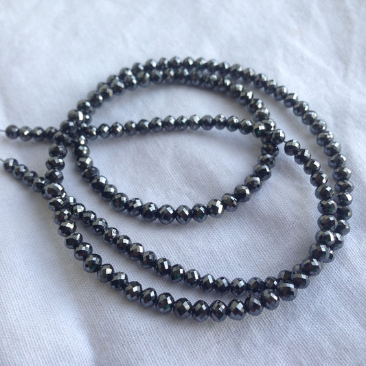Natural Black Round Ball's Cut Polished Loose Diamond Beads 16" Strand Necklace