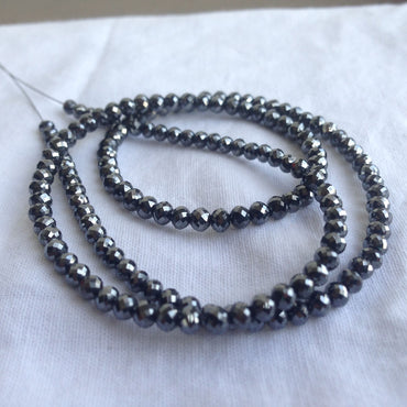 Natural Black Round Ball's Cut Polished Loose Diamond Beads 16" Strand Necklace