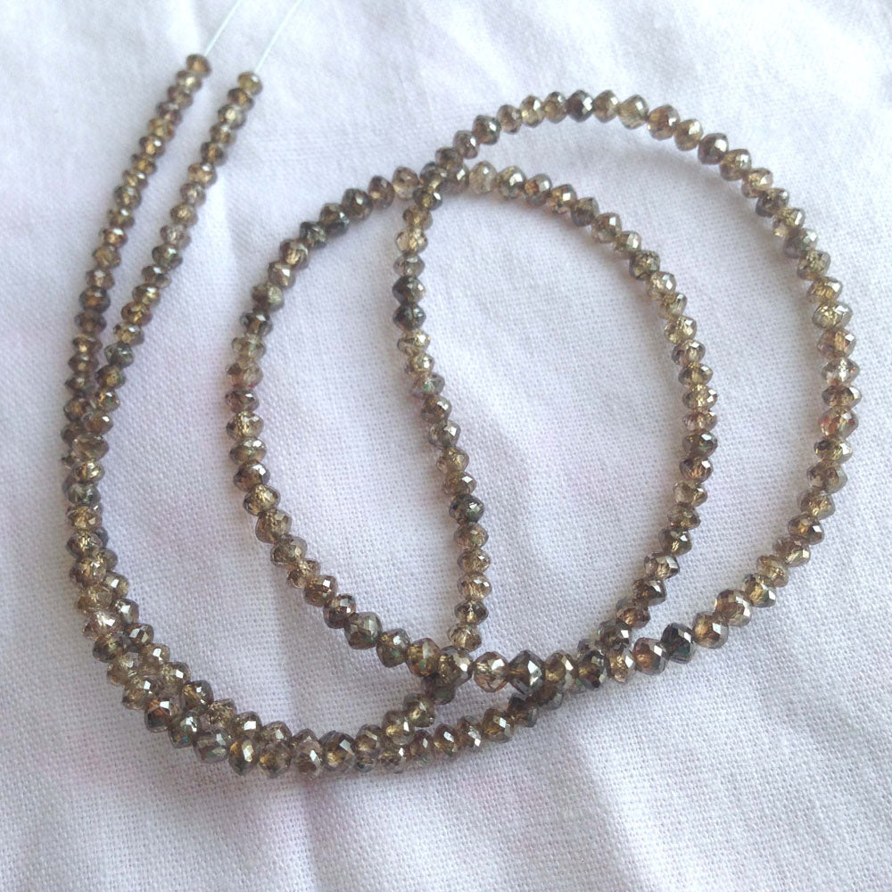 Fancy Brown Color Polished Round Loose Diamond Beads 16" Strand Necklace