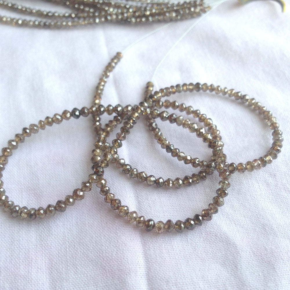 Natural Brown Color Round Polished Loose Diamond Beads 16" Strand Necklace