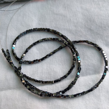 Natural Black Polished Cube Loose Diamond Beads 16" Strand Necklace