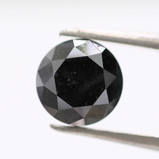 1.71 Carat Fancy Black Round Brilliant Cut Natural Loose Diamond