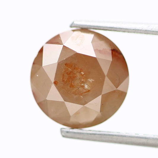 3.30 Carat Peach Brown Rustic Round Shape Brilliant Cut Natural Loose Diamond