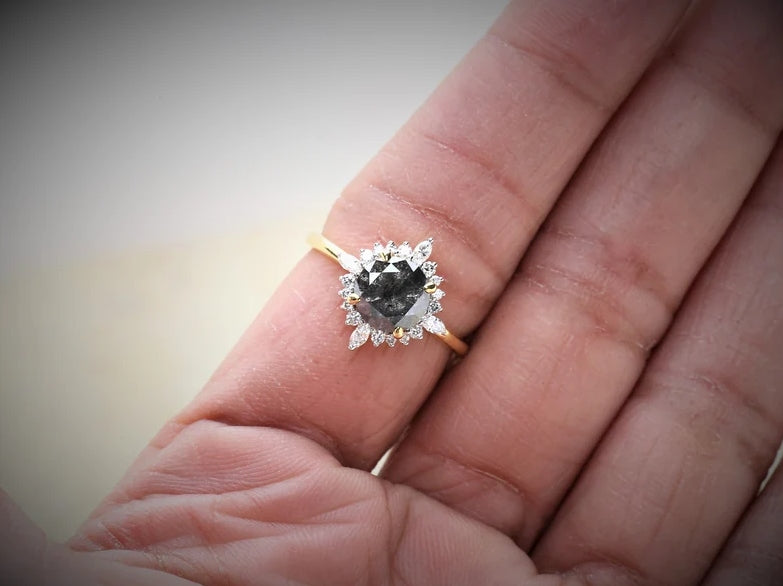 Salt and Pepper Diamond Engagement Ring ! Natural Gray Diamond Anniversary Ring ! Natural Round Diamond Ring ! Gift For Her