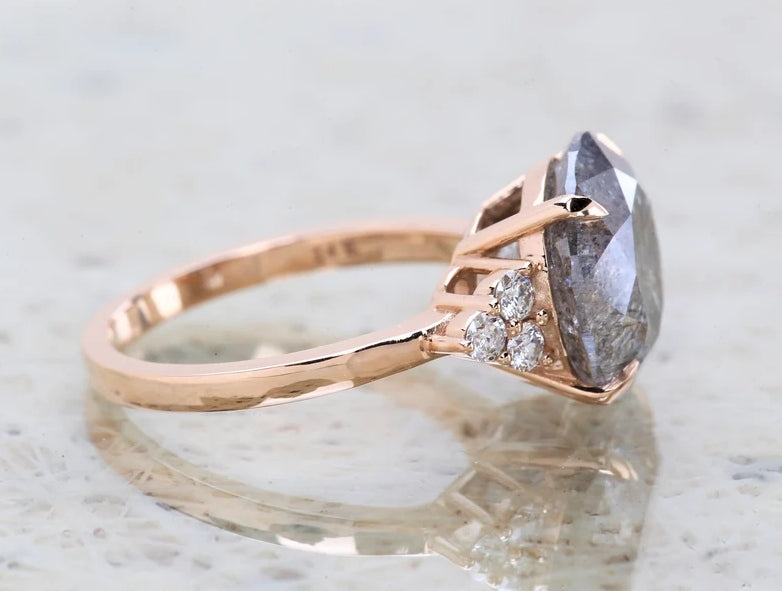 7.78 Carat Vintage Salt and Pepper Diamond Engagement Ring ! Natural Round Cut Diamond ! Natural Diamond For Anniversary Ring ! Gift For Her